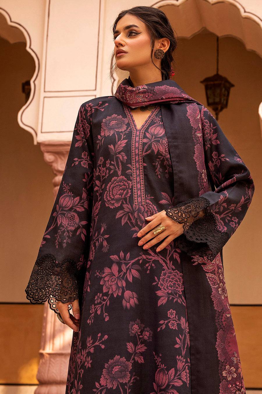 Motifz Un-stitch embroidered khaddar 3 piece