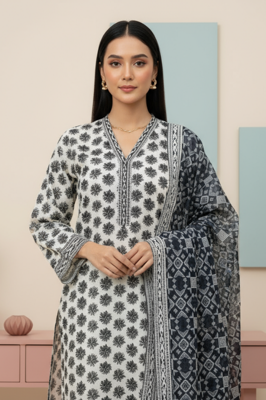 Tanabana fabrics 3 Piece - Printed Premium Khaddar - V5 - 03