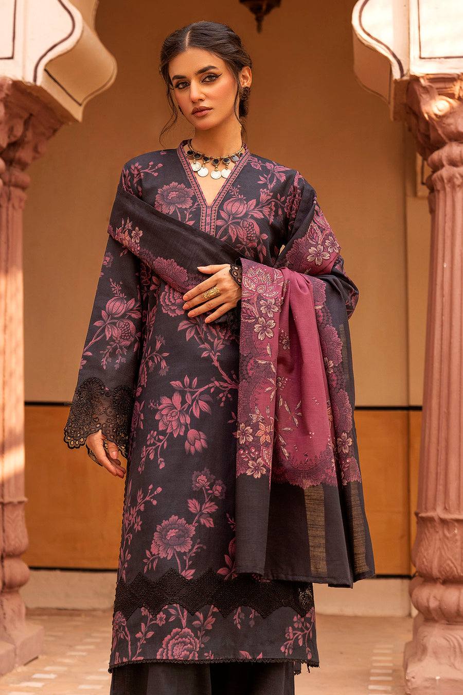 Motifz Un-stitch embroidered khaddar 3 piece