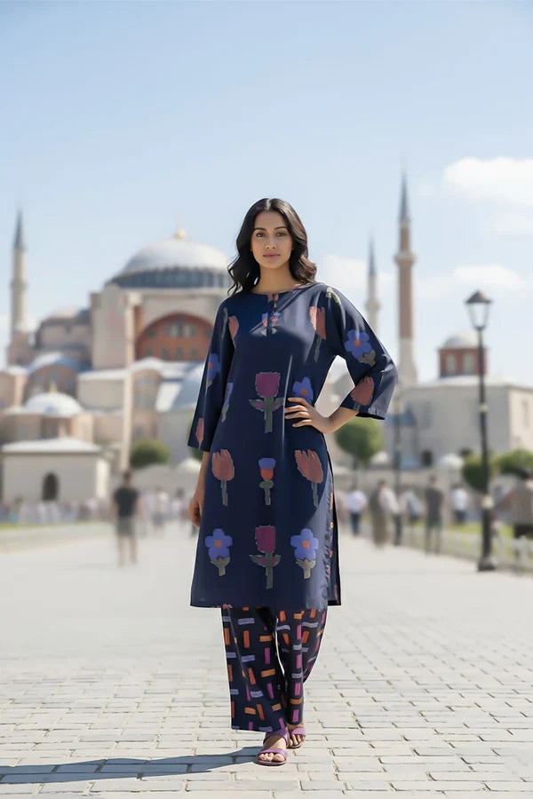 TanaBana 2 Piece - Printed Silk Co-ord Set - BD - 07