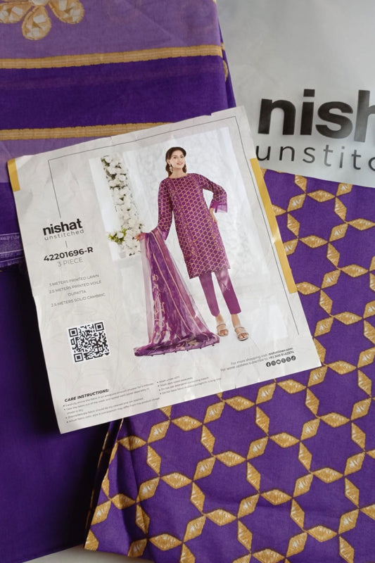 Nishat-Unstitched-printed lawn 3-piece
