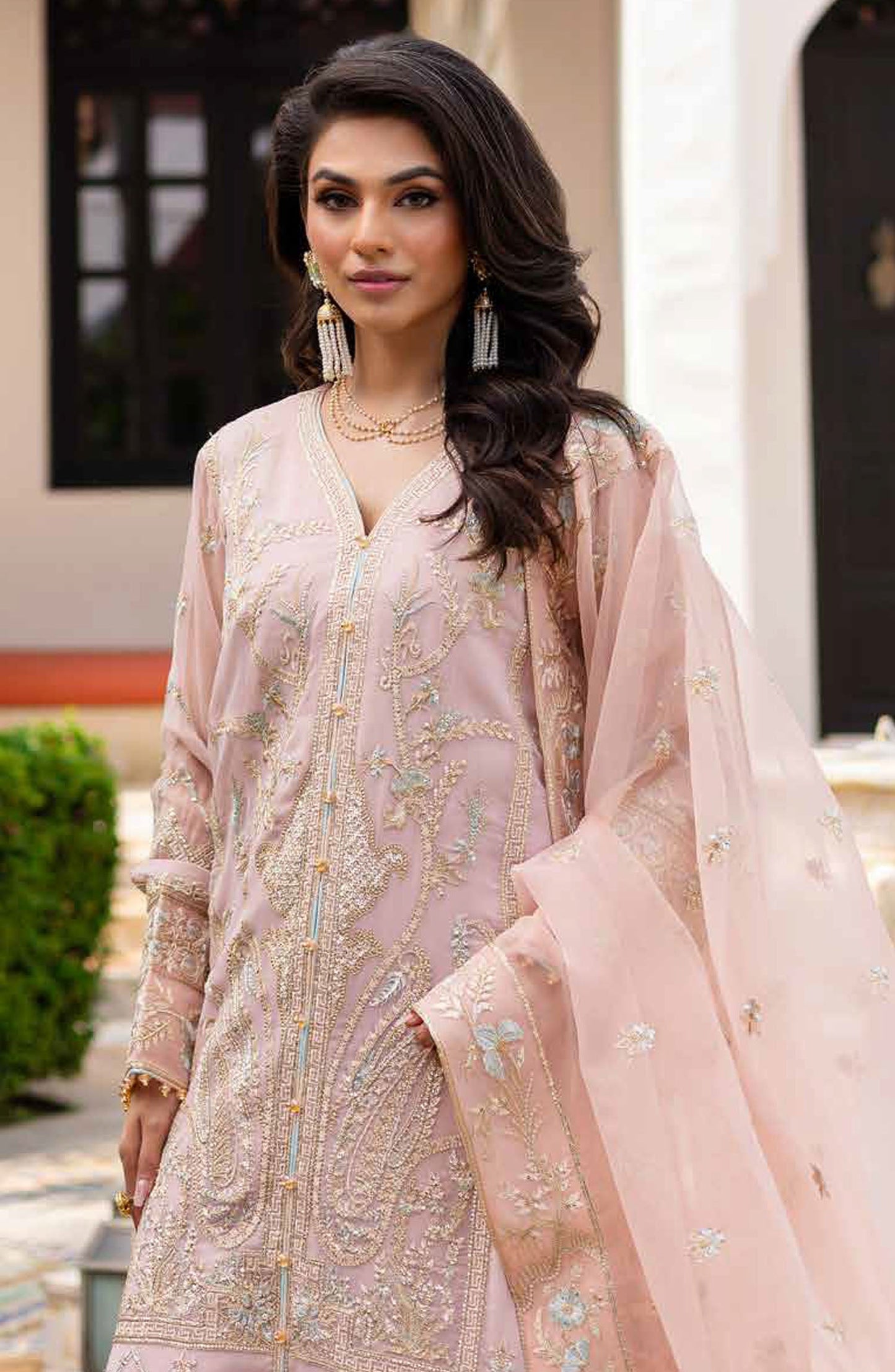 Freesia Noir Embroidered Chiffon Unstitched 3 Piece Suit - FS-50089 Indah - MNM25FNO - Pink - Festive Collection