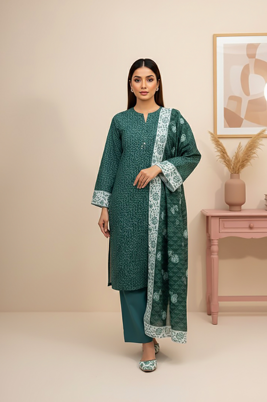 TanaBana Fabrics 3 Piece - Printed Premium Khaddar - V5 - 01