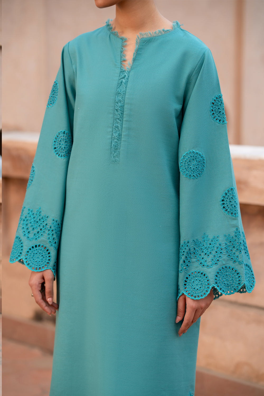 TanaBana Fabrics 2 piece- Dyed Embroidered Khaddar suite-LC-04