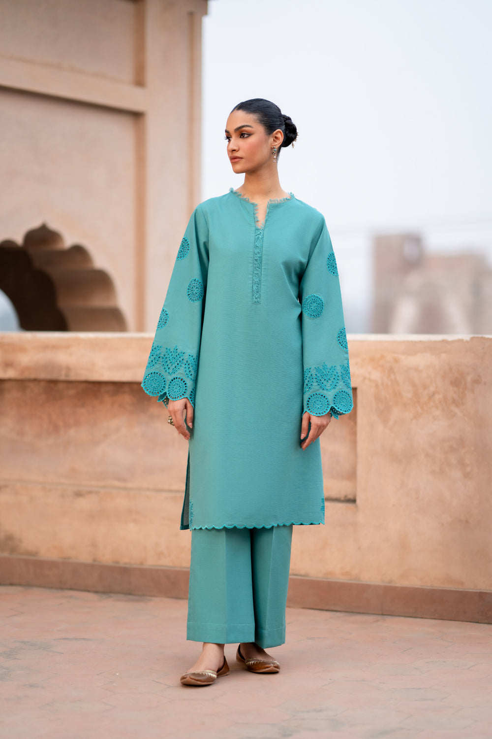 TanaBana Fabrics 2 piece- Dyed Embroidered Khaddar suite-LC-04