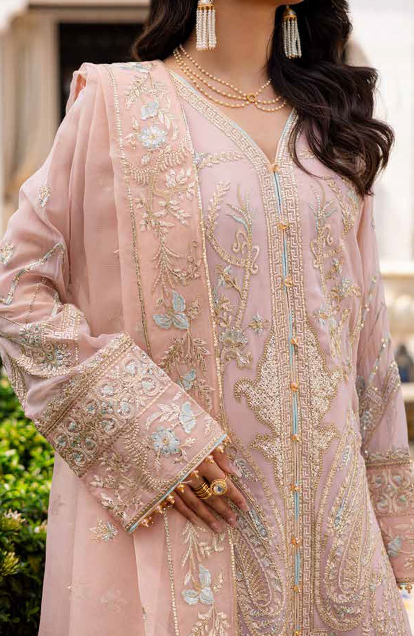 Freesia Noir Embroidered Chiffon Unstitched 3 Piece Suit - FS-50089 Indah - MNM25FNO - Pink - Festive Collection