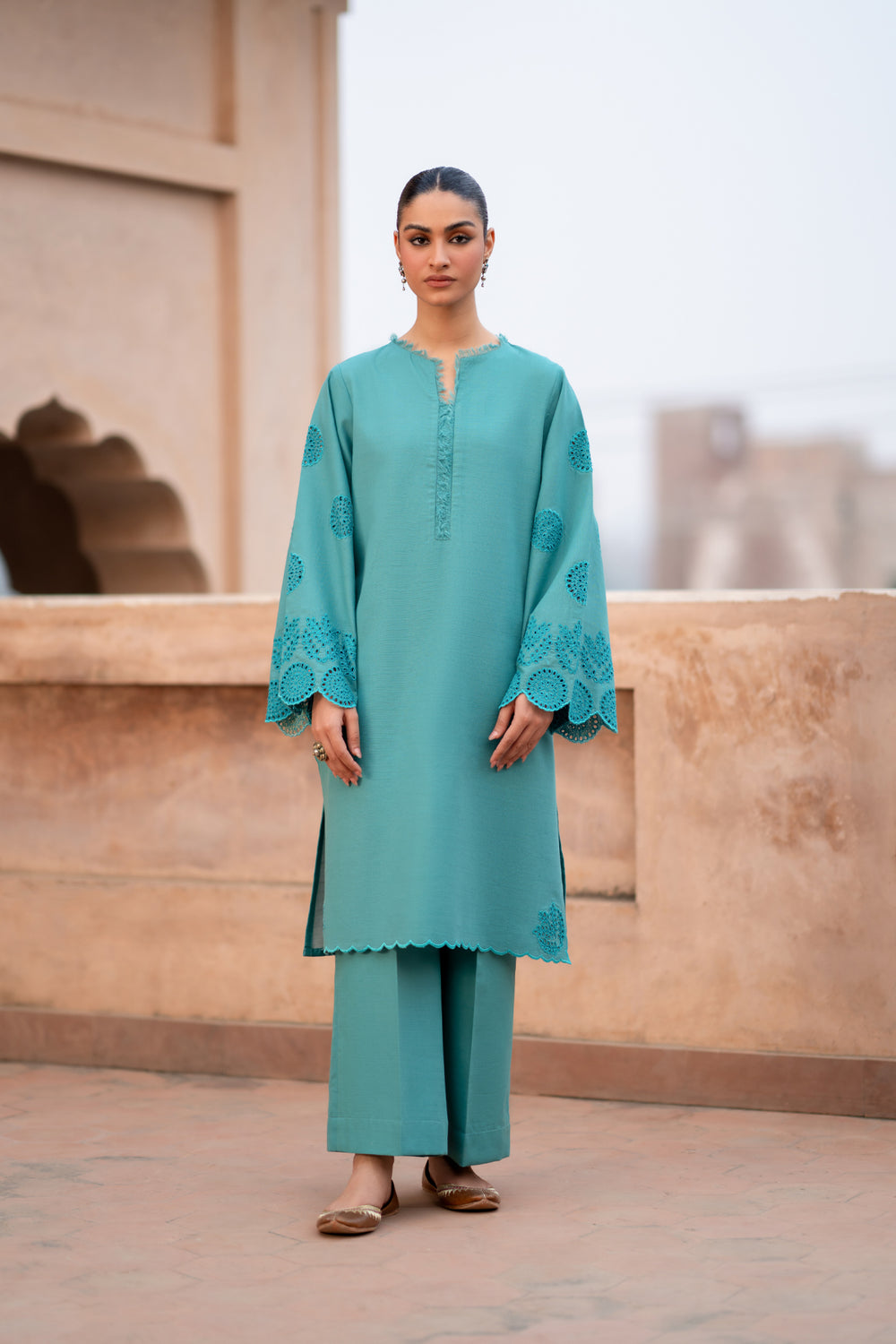 TanaBana Fabrics 2 piece- Dyed Embroidered Khaddar suite-LC-04