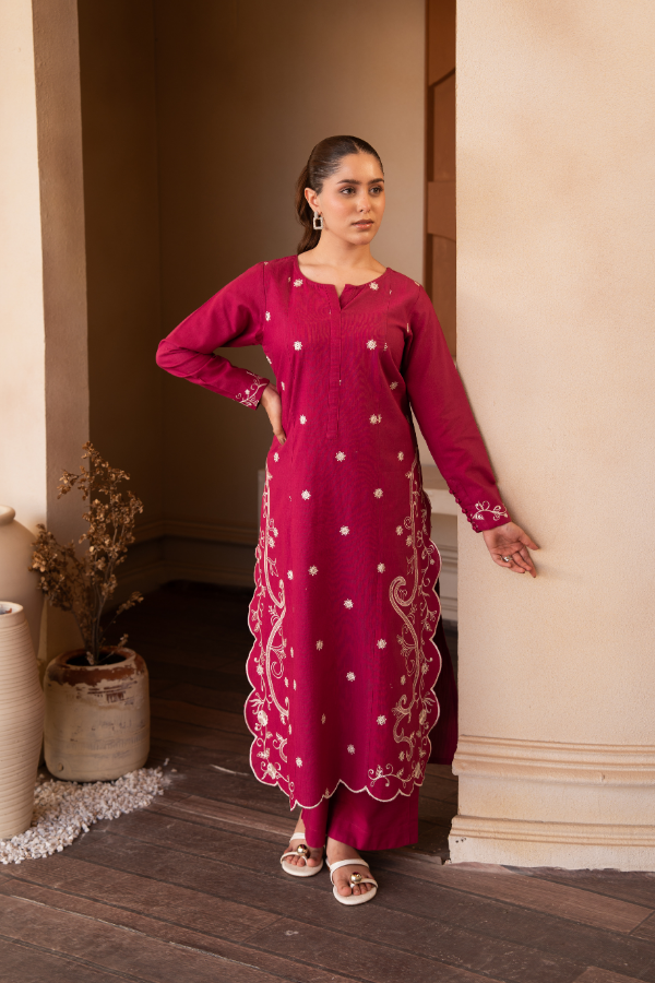 Tanabana Fabrics 2 Piece - Embroidered Khaddar Suit - AEK - 07